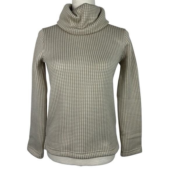 J. Crew Top Women XXS Houndstooth Beige Long Sleeve Funnelneck Pullover Preppy - Picture 2 of 14